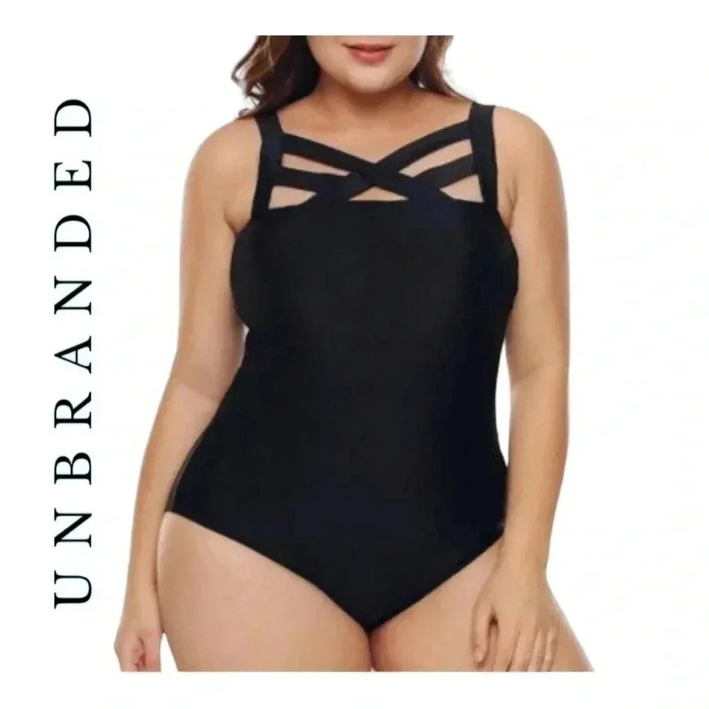 1174. UNBRANDED ONE PIECE SWIMSUIT BLACK IN COLOR‎ SIZE 0X(L) CRISS CROSS